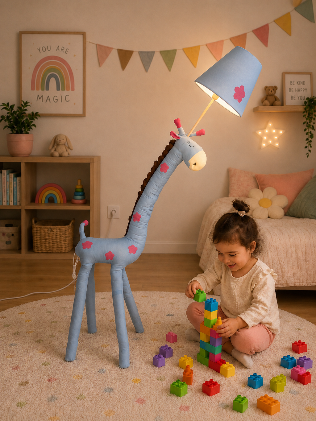 Blue & Pink Giraffe Giant Floor Lamp