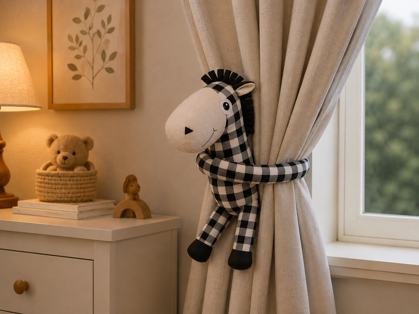 Black & White Horse Curtain Tie Back