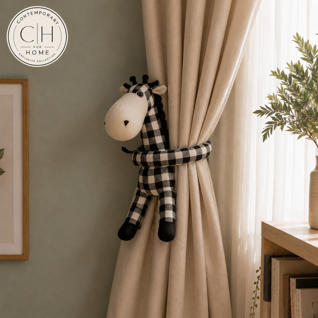 Black & White Horse Curtain Tie Back