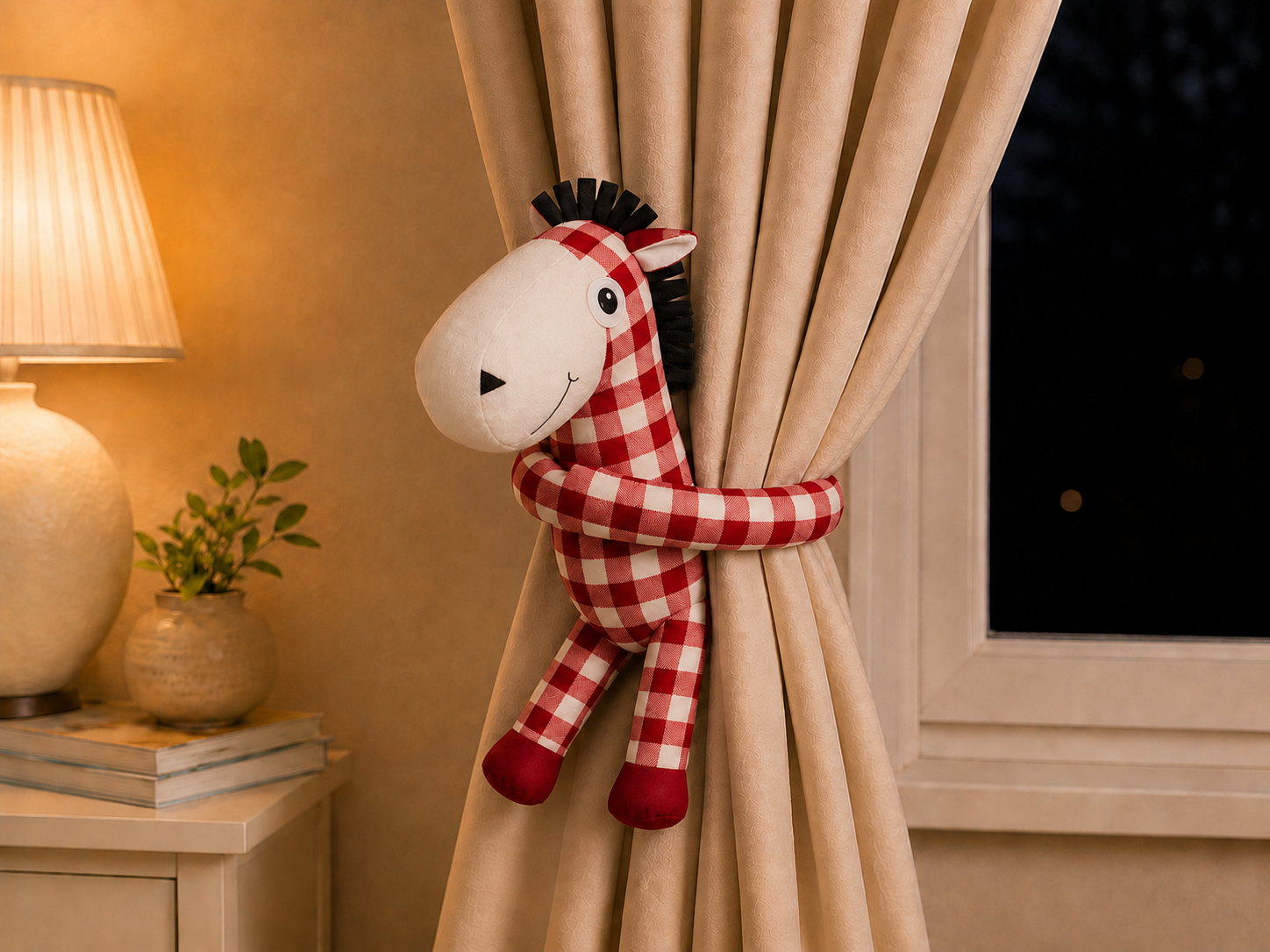Red & White Horse Curtain Tie Back