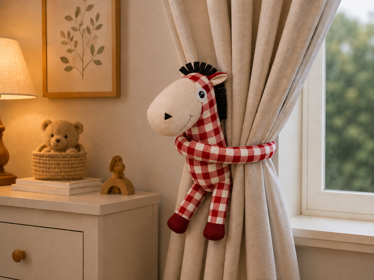 Red & White Horse Curtain Tie Back