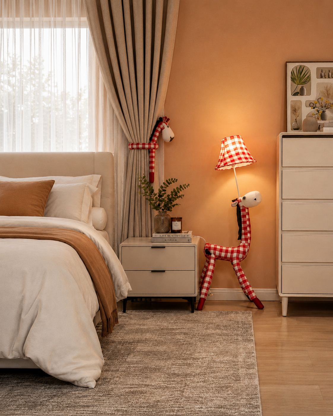 Red & White Horse Curtain Tie Back