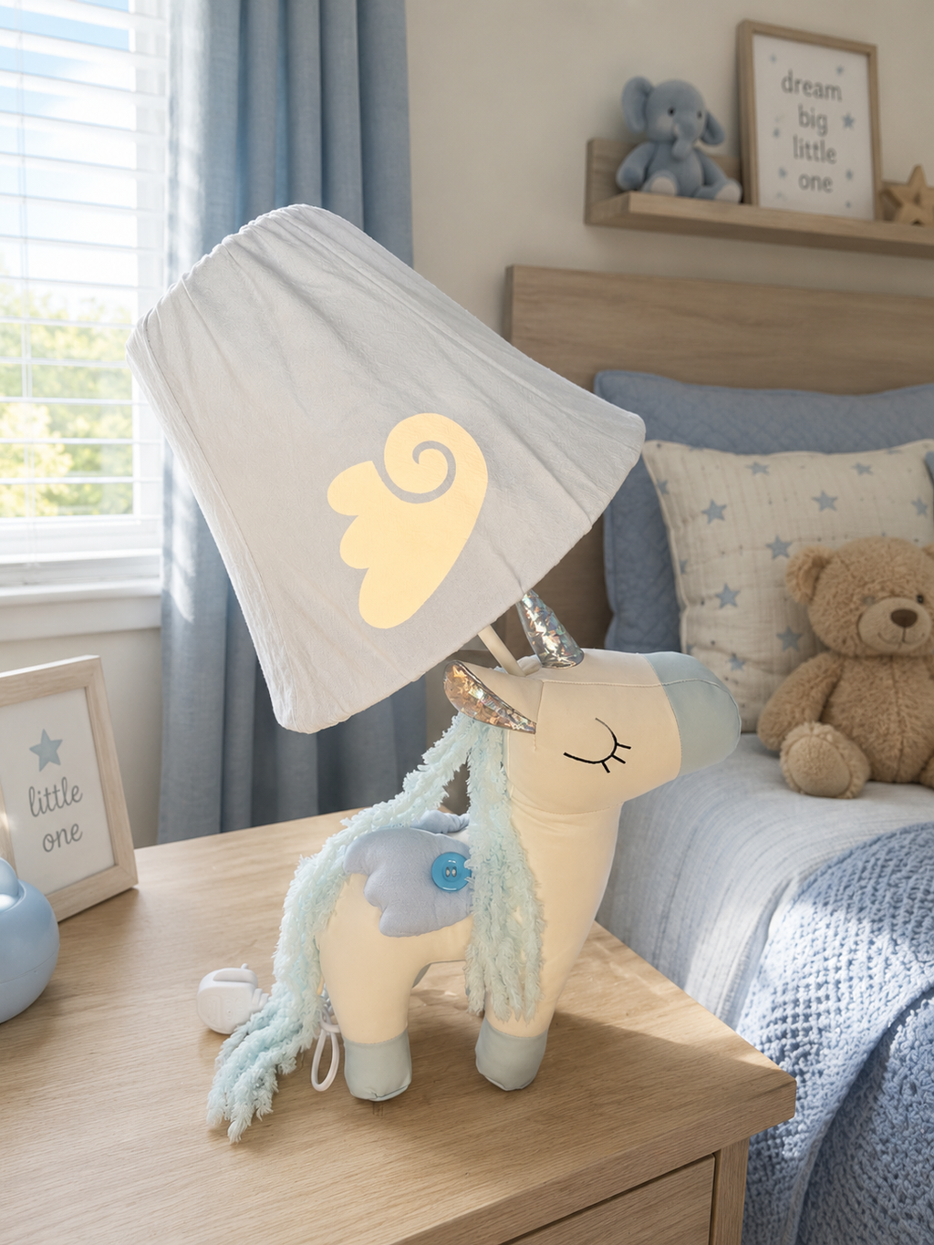 White & Blue Unicorn Table Lamp