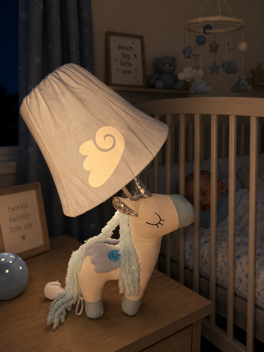 White & Blue Unicorn Table Lamp