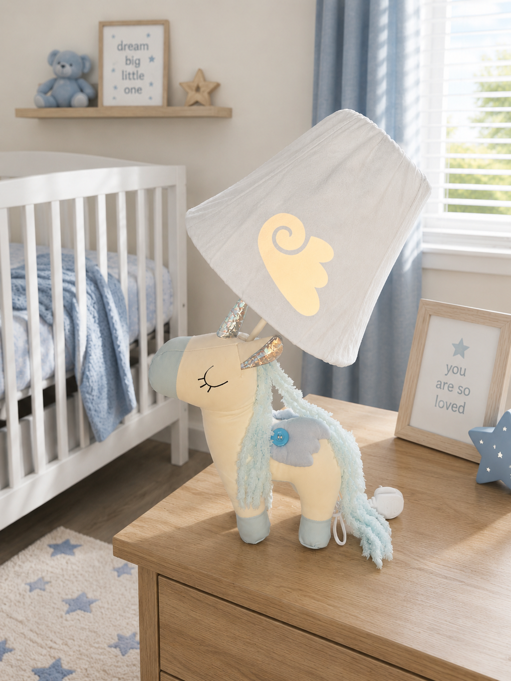 White & Blue Unicorn Table Lamp