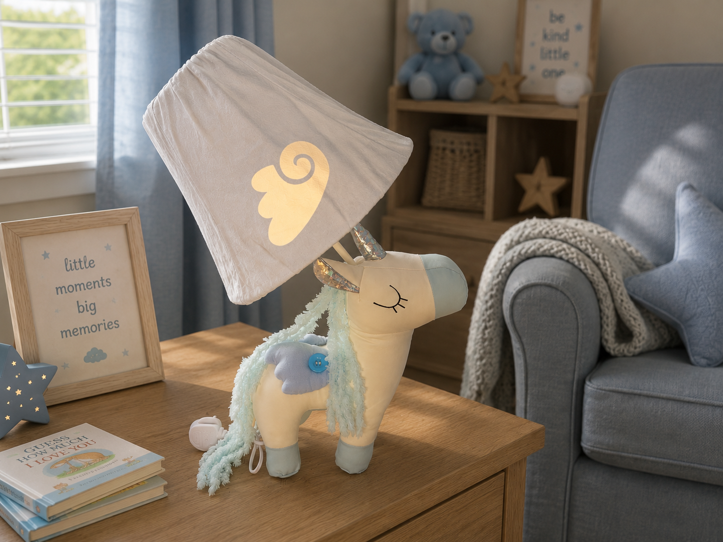 White & Blue Unicorn Table Lamp
