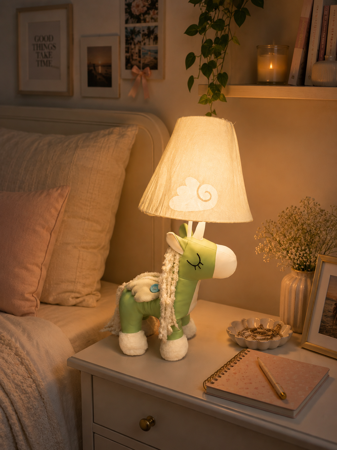 Green & White Unicorn Table Lamp