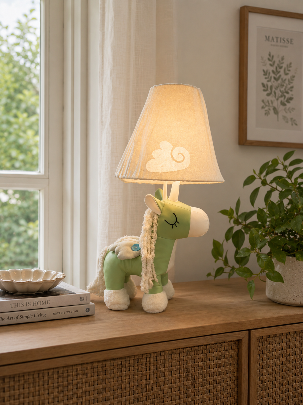 Green & White Unicorn Table Lamp