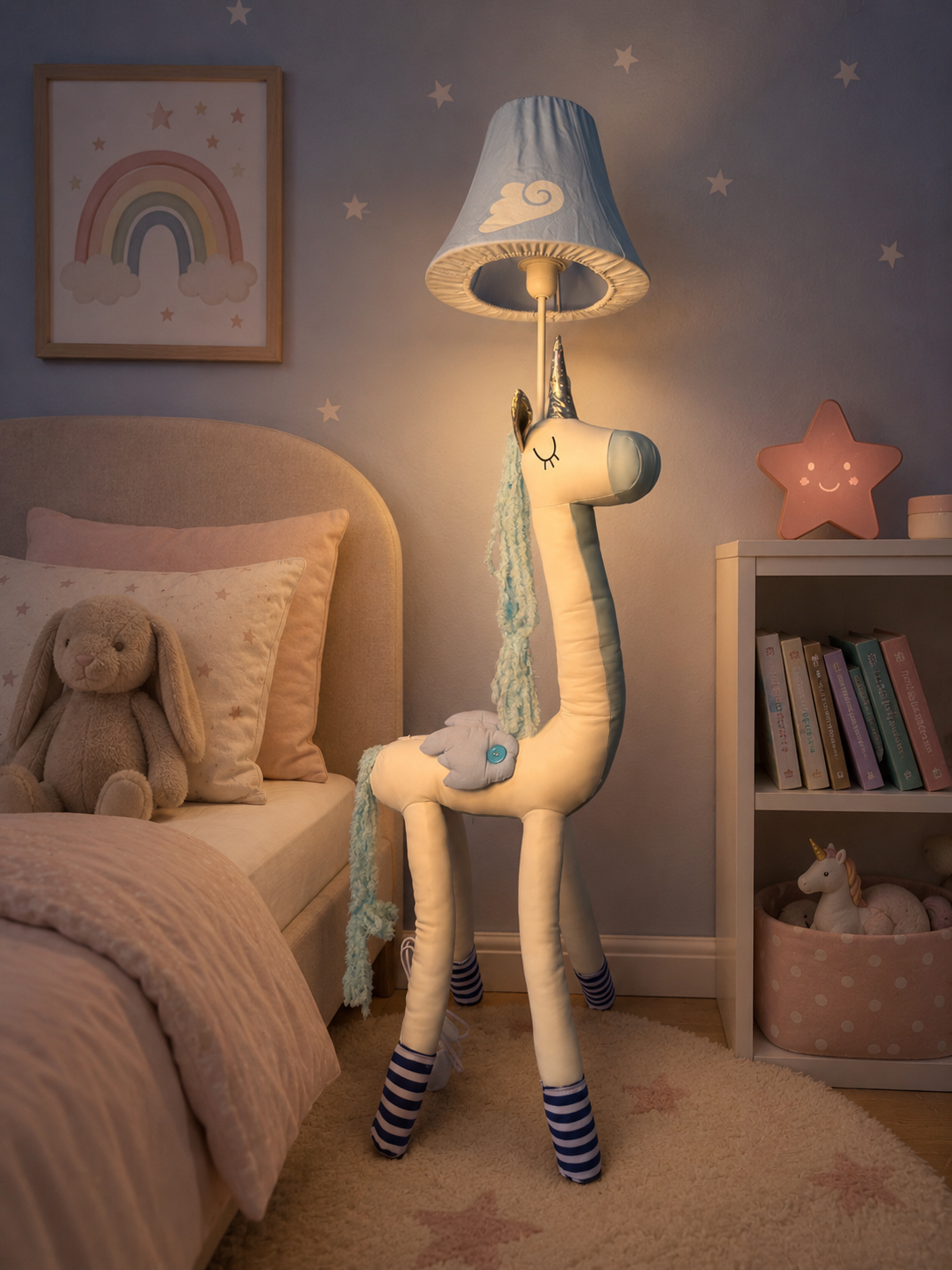 White & Blue Unicorn Floor Lamp - NeoBuddies