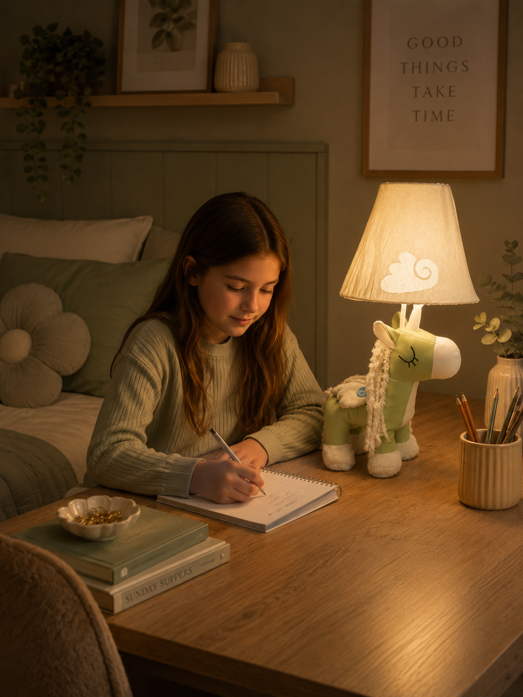 Green & White Unicorn Table Lamp