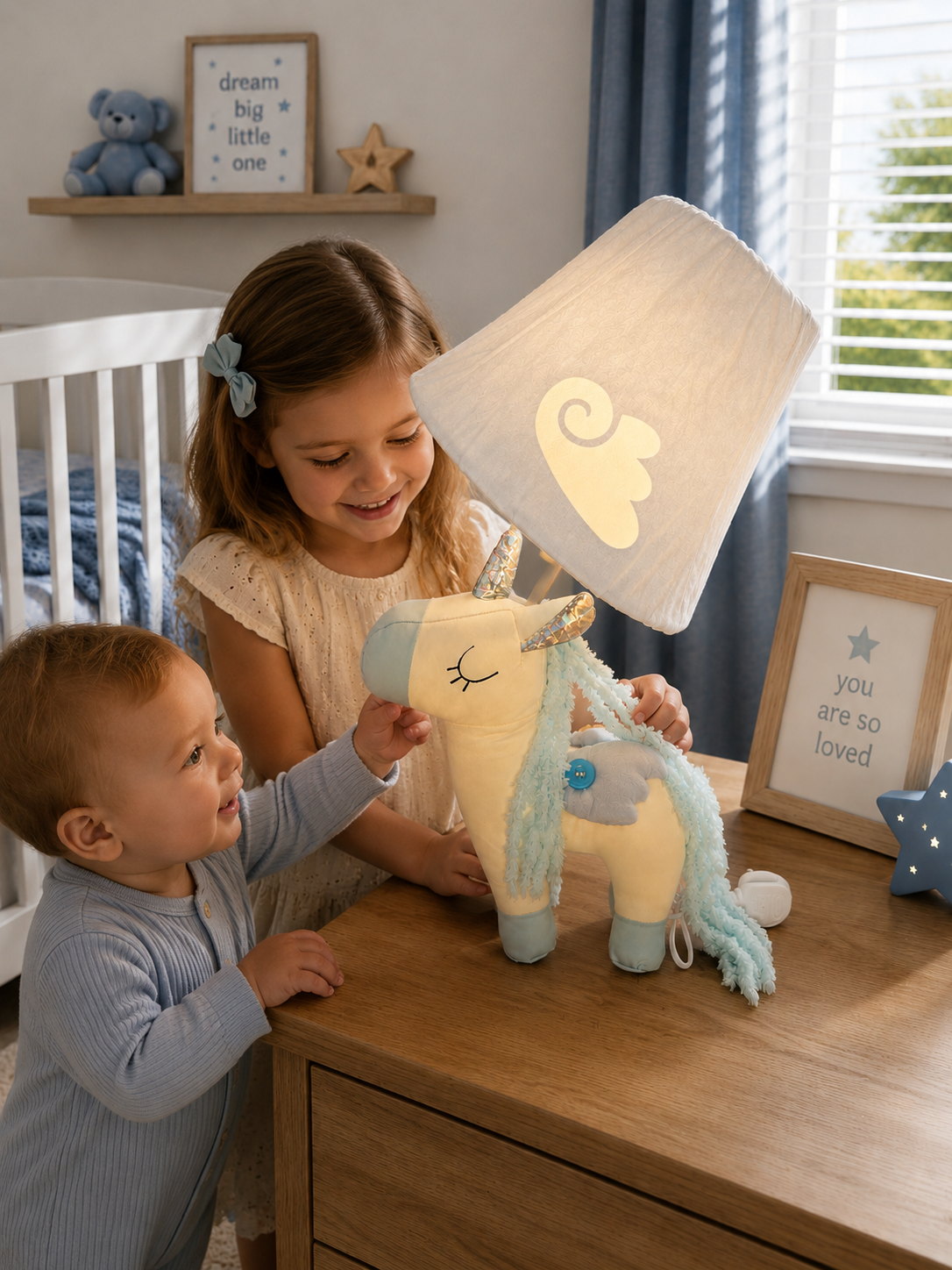 White & Blue Unicorn Table Lamp - NeoBuddies
