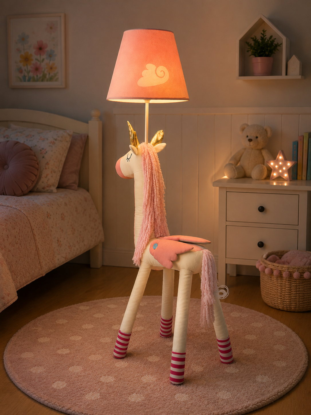 Pink & White Unicorn Floor Lamp - NeoBuddies
