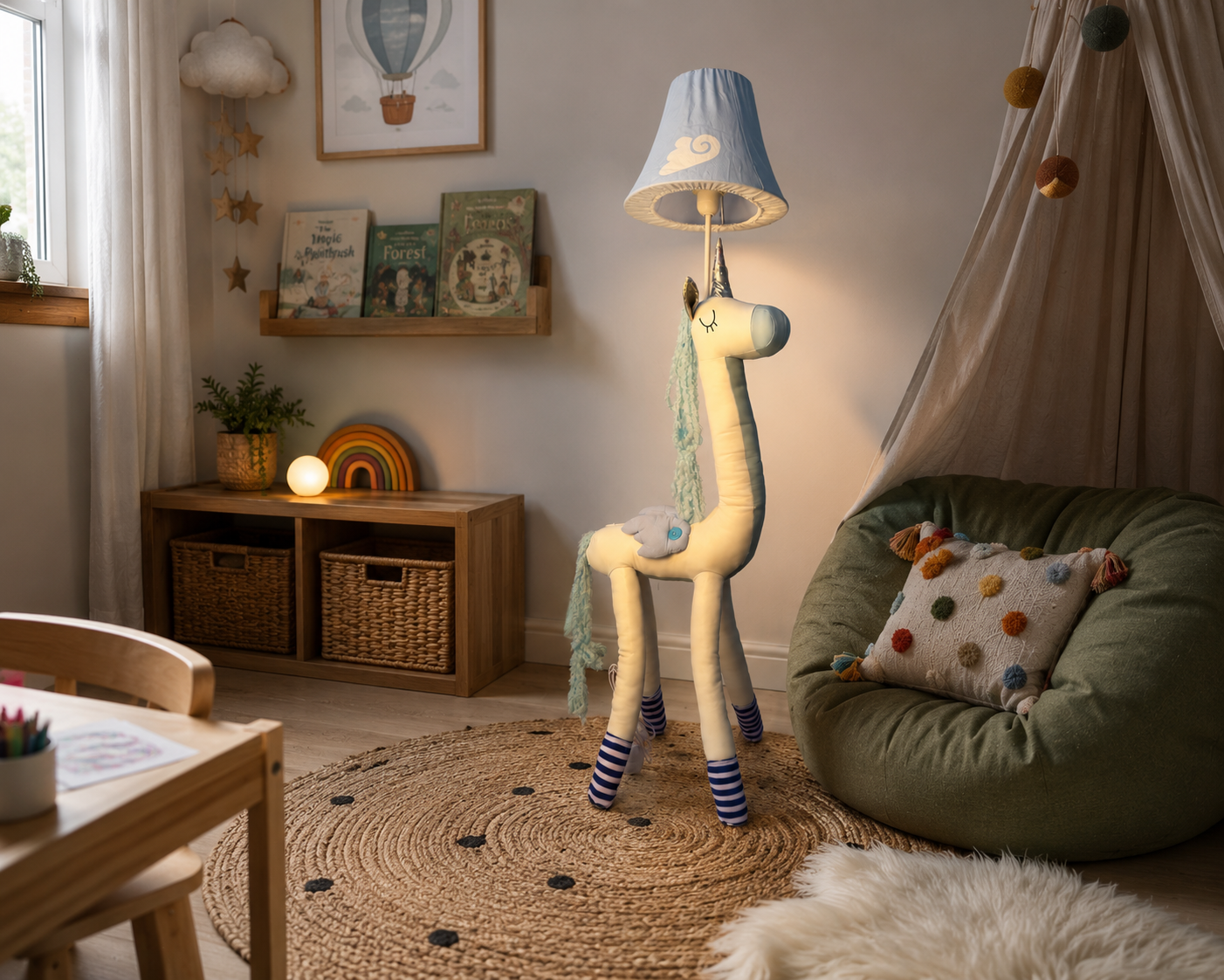 White & Blue Unicorn Floor Lamp - NeoBuddies