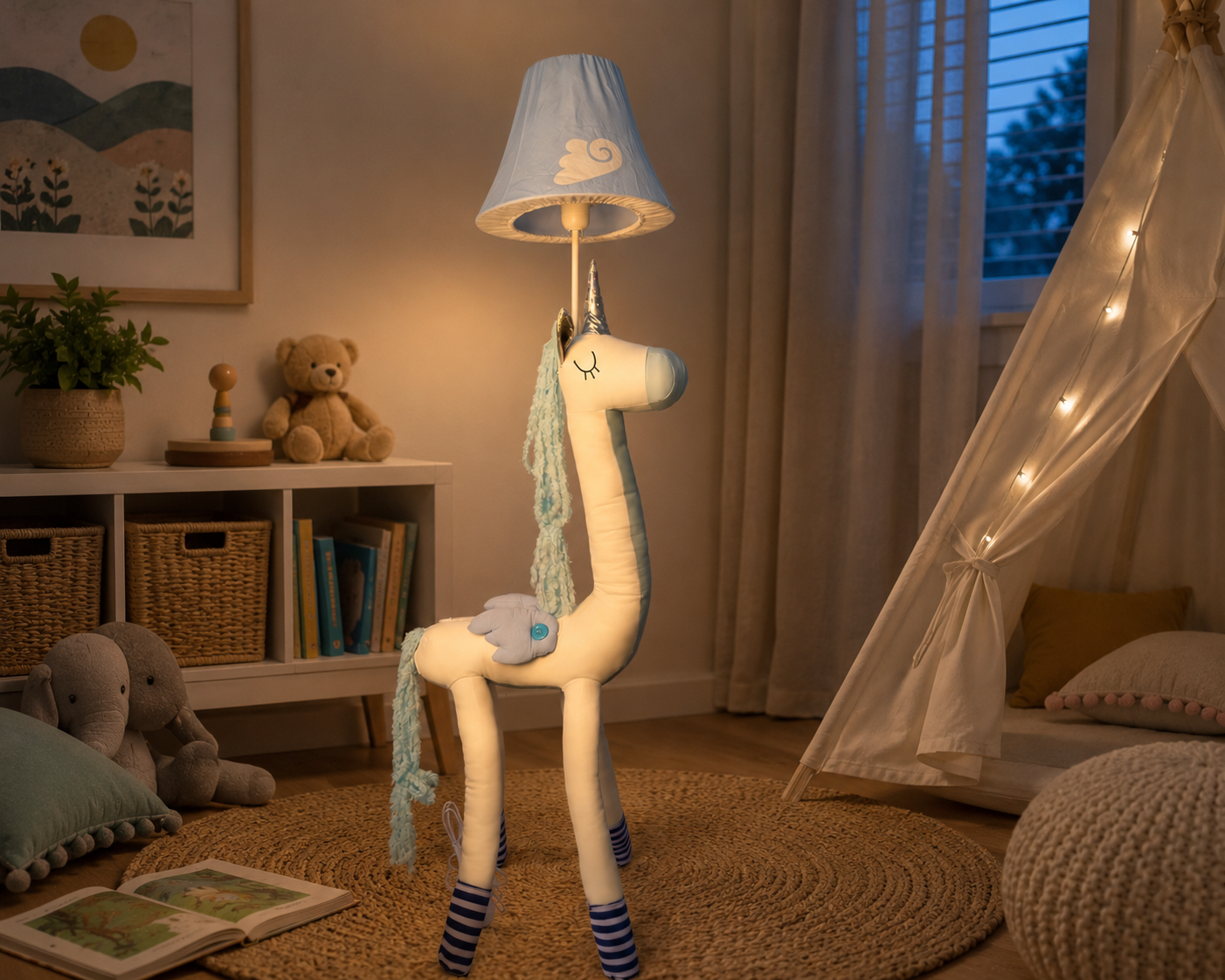 White & Blue Unicorn Floor Lamp - NeoBuddies