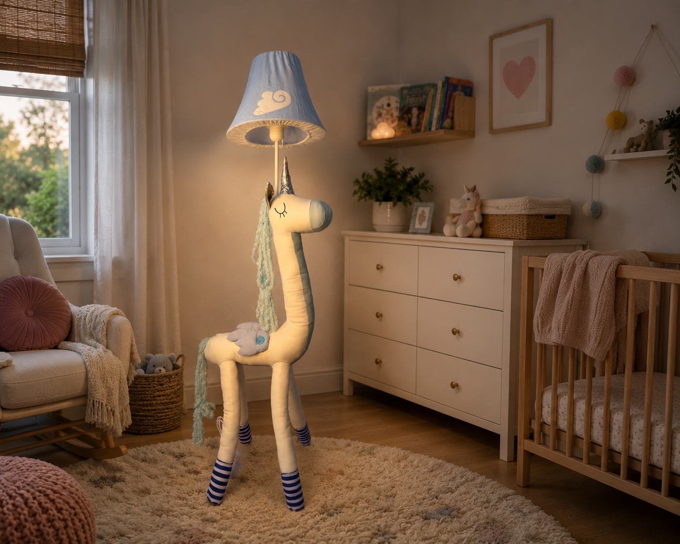White & Blue Unicorn Floor Lamp - NeoBuddies