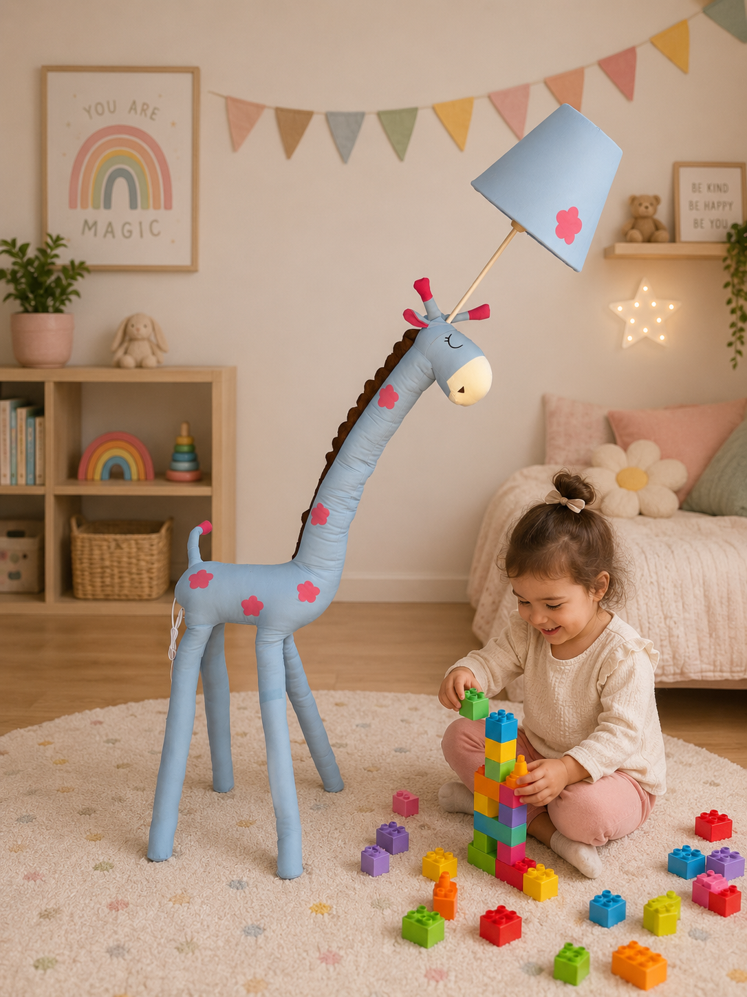 Blue & Pink Giraffe Giant Floor Lamp