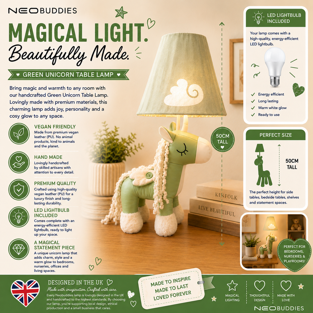 Green & White Unicorn Table Lamp