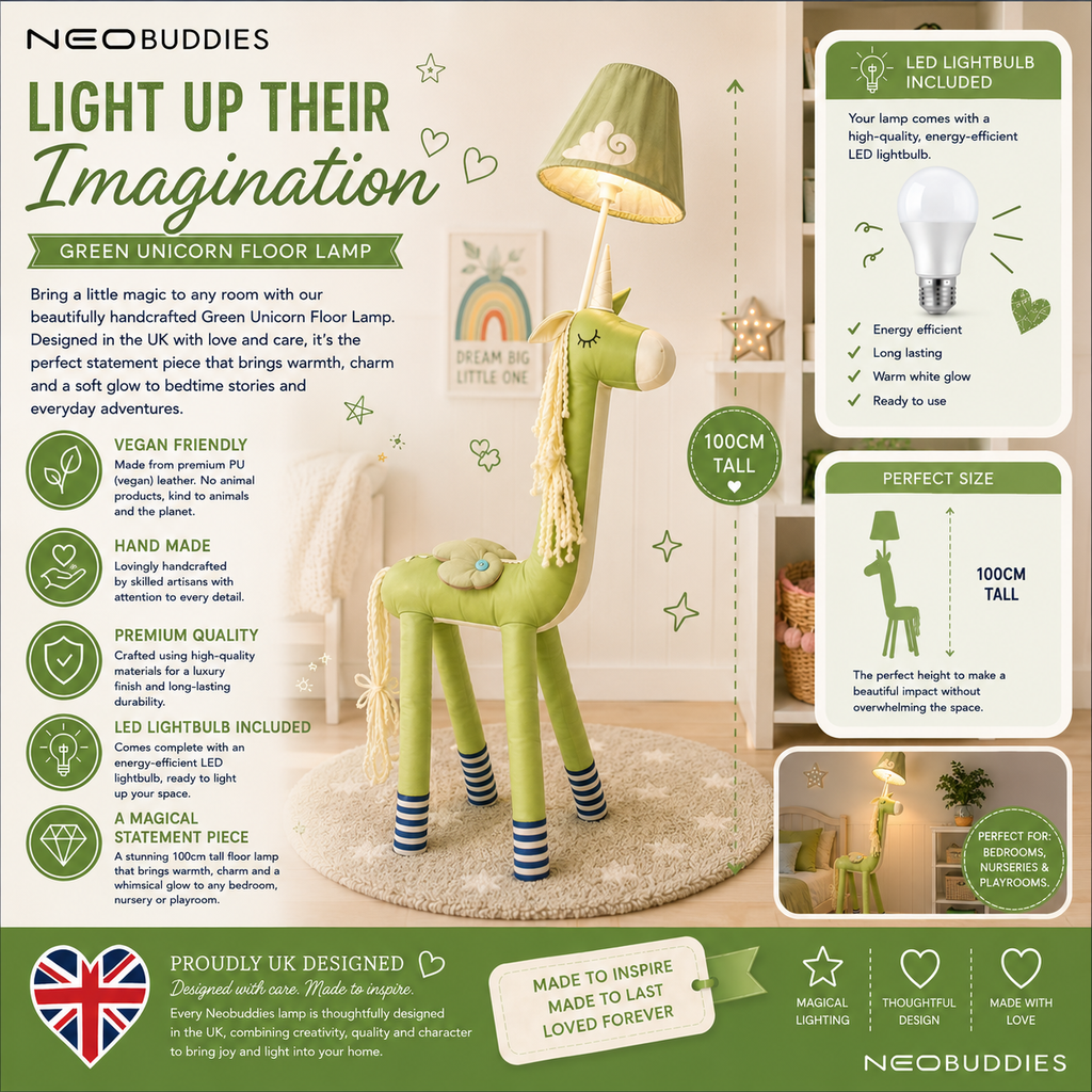 Green & White Unicorn Floor Lamp - NeoBuddies