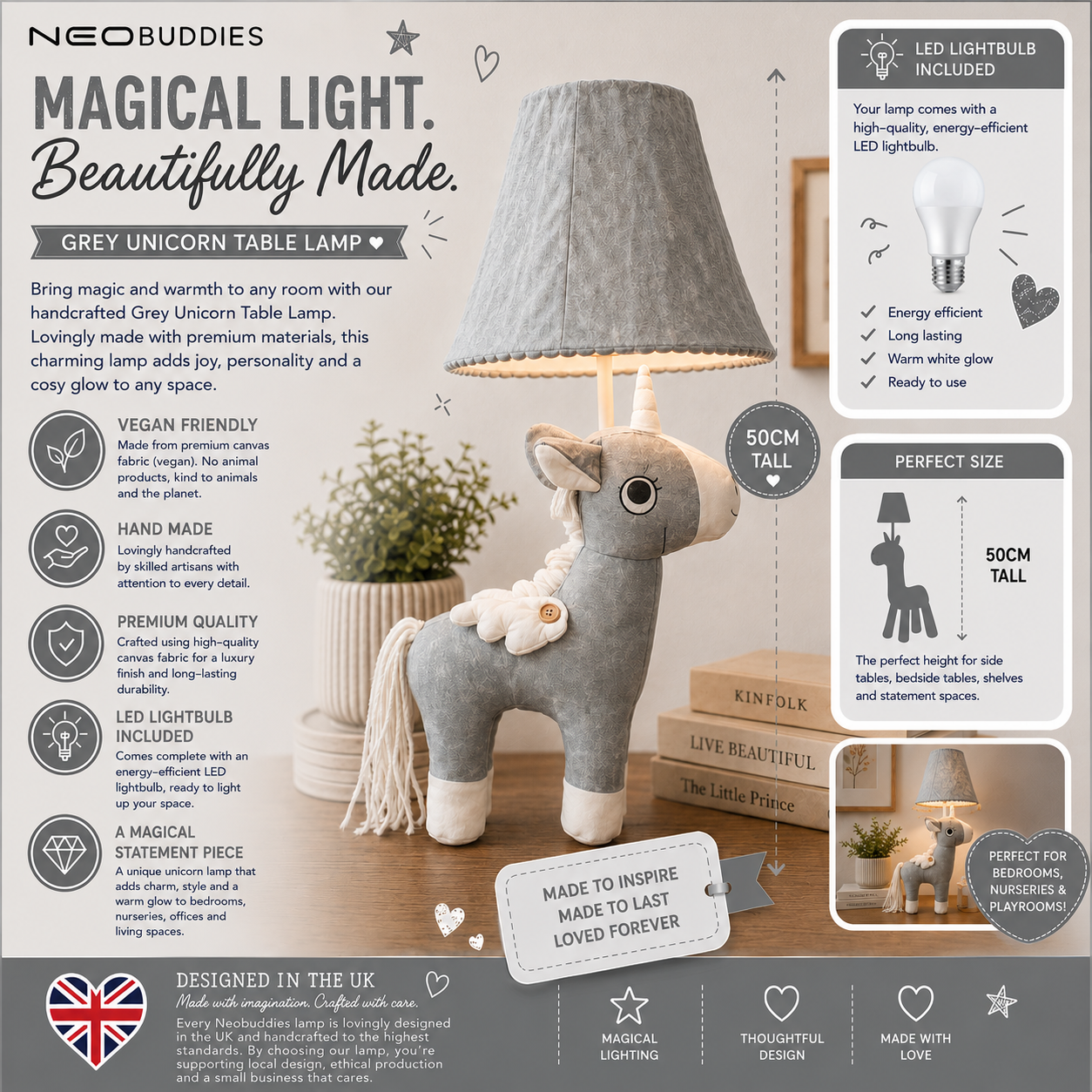 Grey Unicorn Table Lamp - NeoBuddies