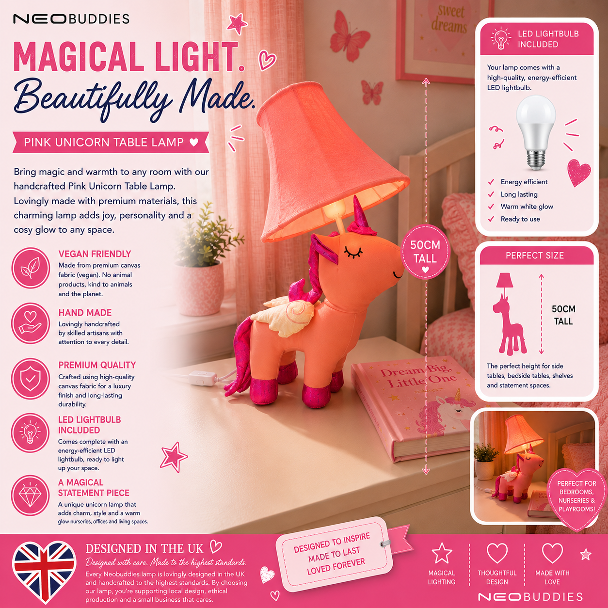 Pink Unicorn Table Lamp - NeoBuddies