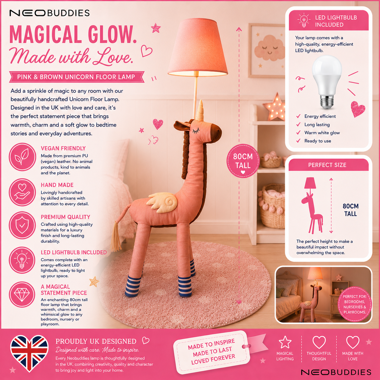 Pink & Brown Unicorn Floor Lamp - NeoBuddies