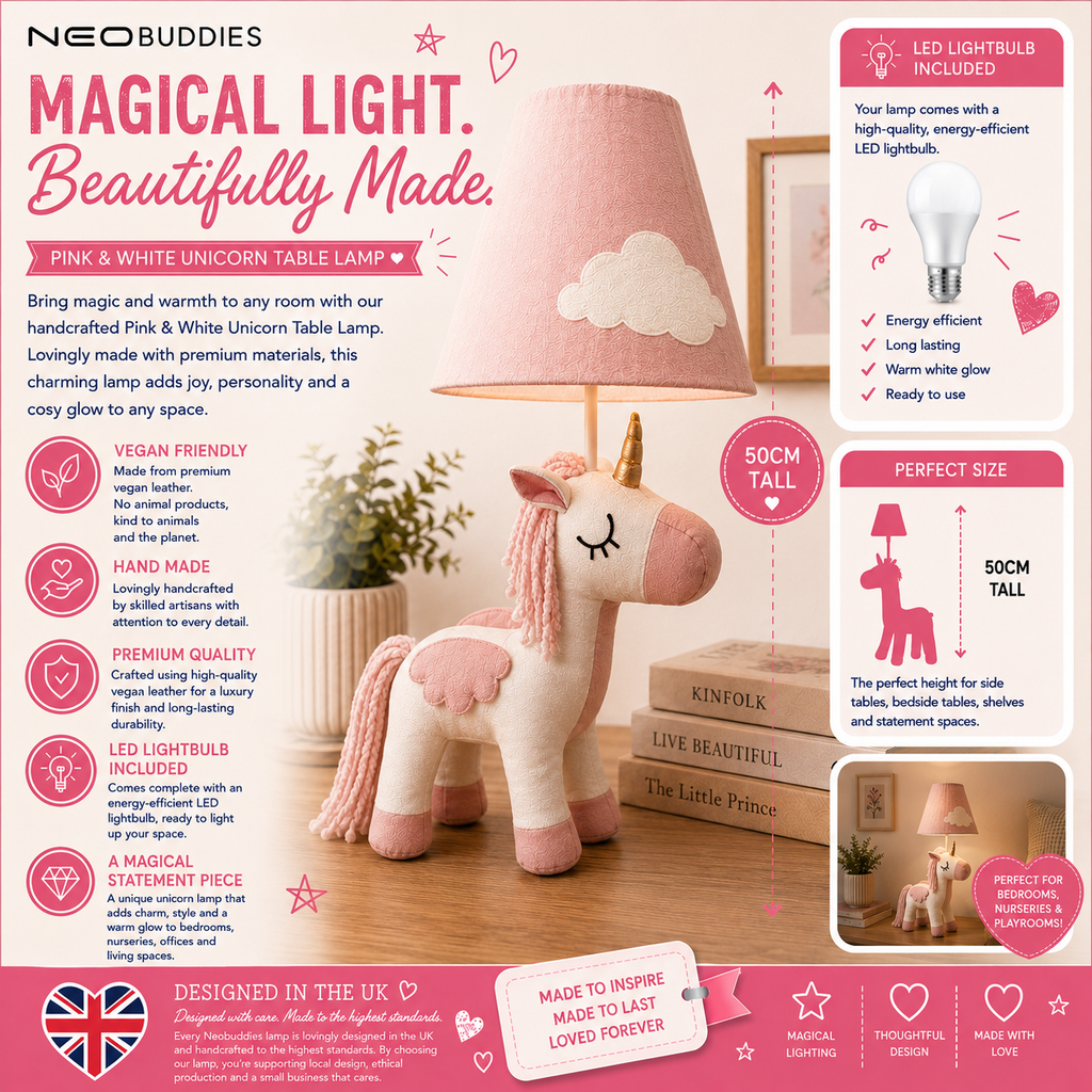 Pink & White Unicorn Table Lamp