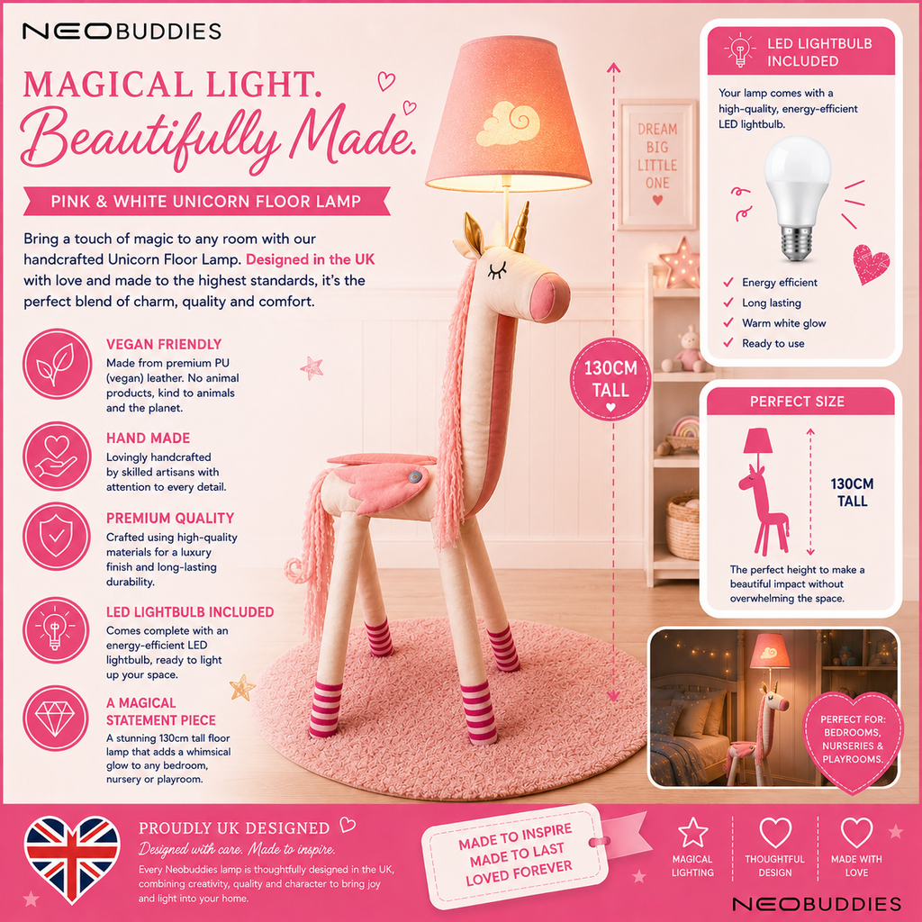 Pink & White Unicorn Floor Lamp - NeoBuddies