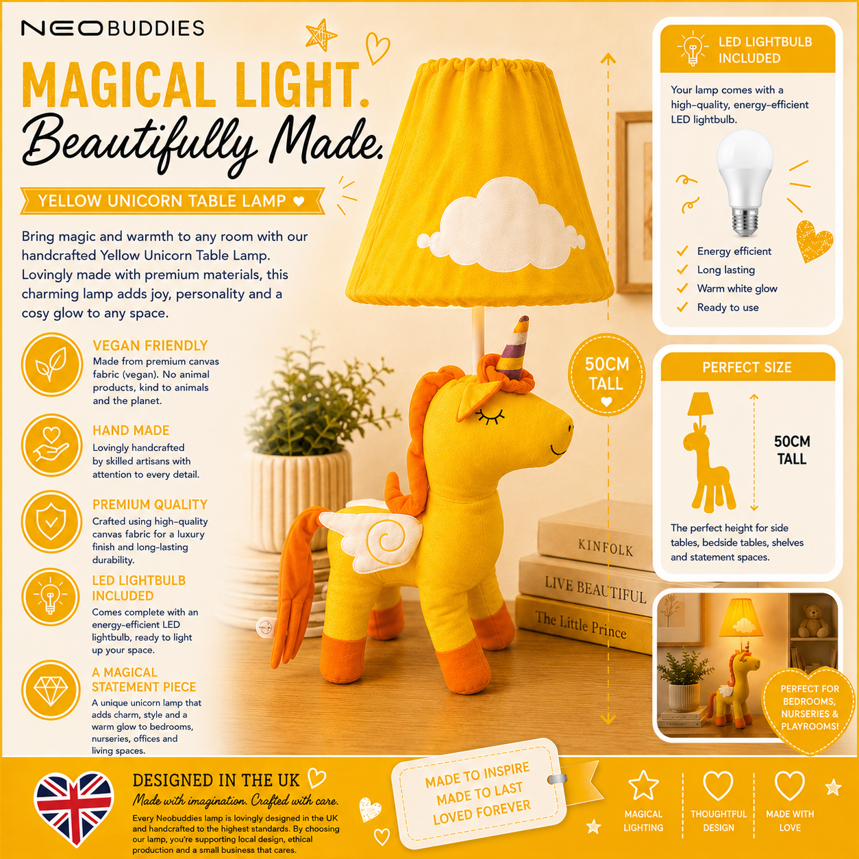 Yellow Unicorn Table Lamp - NeoBuddies